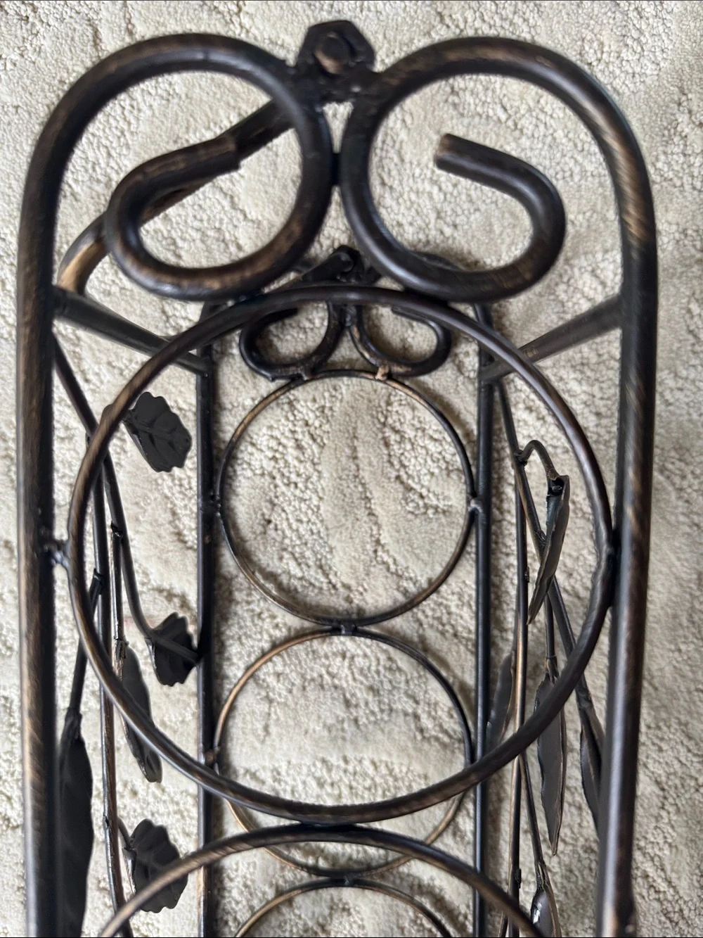 Vintage Wrought Iron 3-Bottle Wine Rack Caddy Holder with Handle